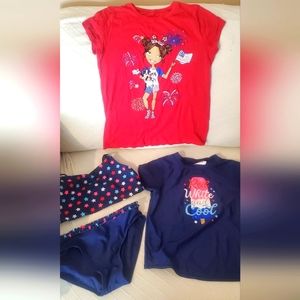 Cat and Jack Swimsuit Girl 10/12 Red, White & Blue AND Red 4th of July Tshirt